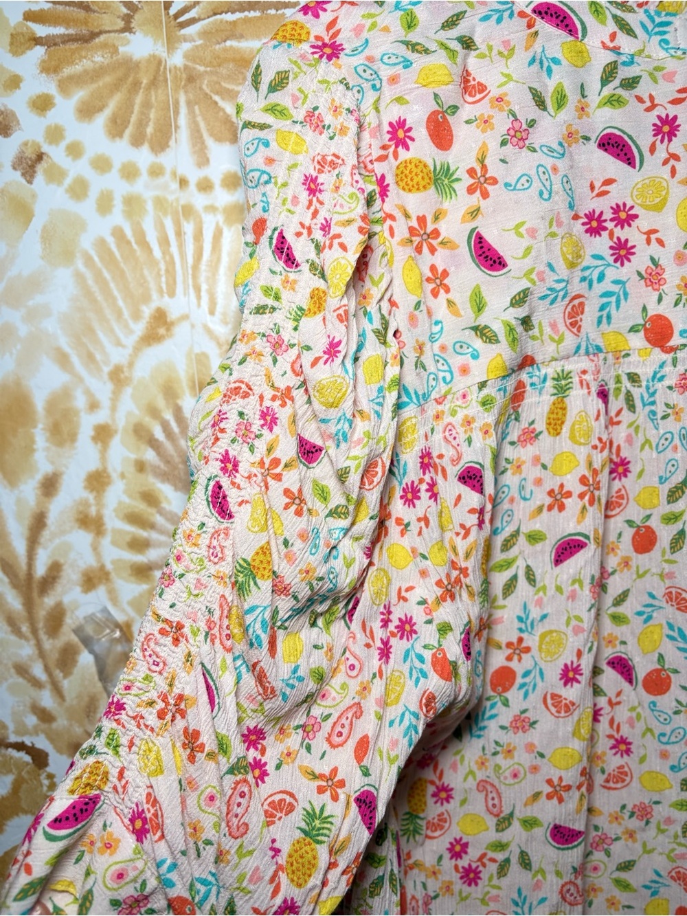 Democracy Floral Paisley Roll Tab Blouse | Lightweight Button Front Top | Boho - Picture 10 of 12